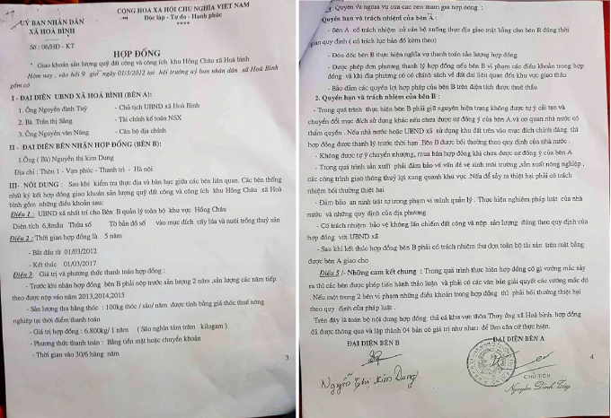Hợp đồng giao kho&aacute;n sản lượng giữa UBND x&atilde; H&ograve;a B&igrave;nh với b&agrave; Dung chỉ c&oacute; thời hạn đến ng&agrave;y 1/3/2017.