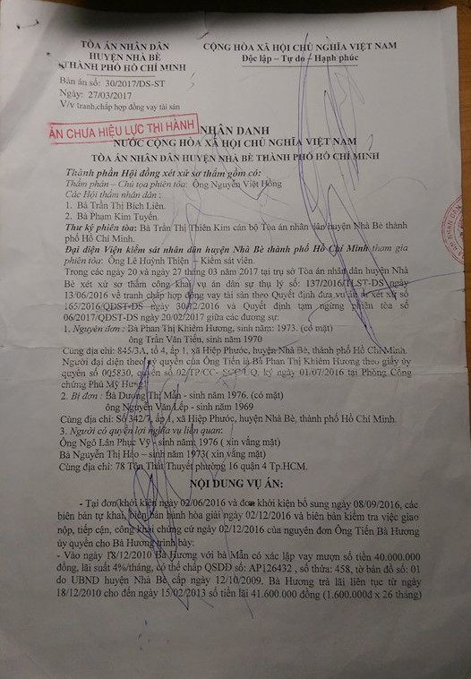 TP HCM: TAND huyện Nh&agrave; B&egrave; bị tố v&igrave; kh&ocirc;ng xem x&eacute;t đơn phản tố của người d&acirc;n