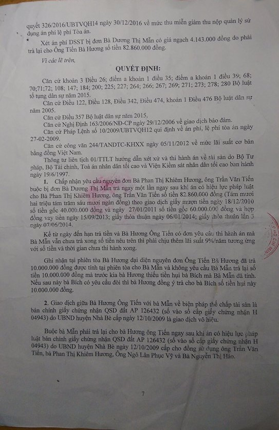 &nbsp;Bản &aacute;n sơ thẩm của To&agrave; &aacute;n nh&acirc;n d&acirc;n huyện Nh&agrave; B&egrave;.