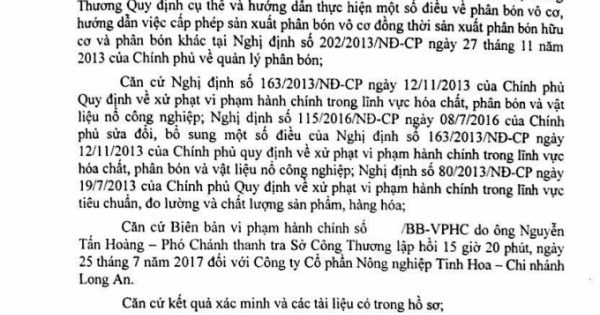 Kỳ 1: Công ty sản xuất phân bón Tinh Hoa bị xử phạt vì hàng loạt hành vi trái quy định nhà nước