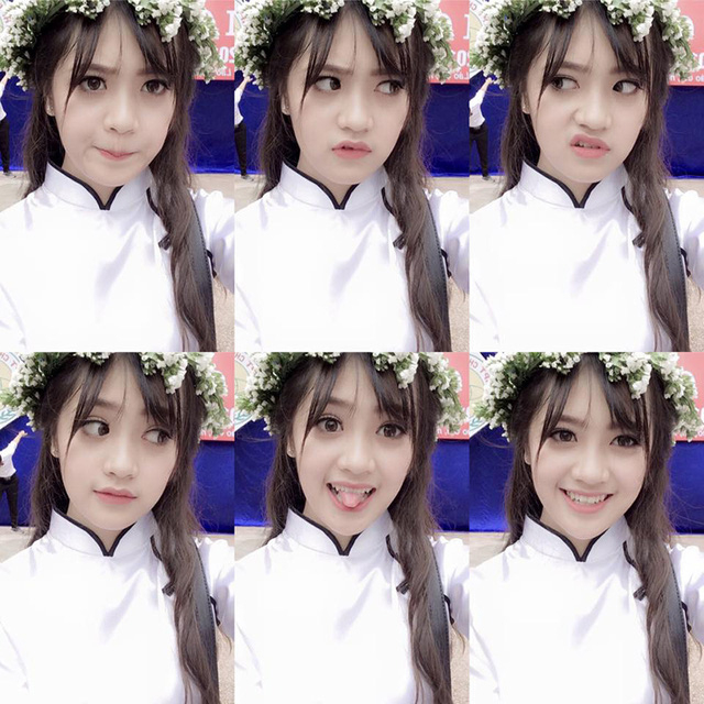 Kh&aacute;nh Linh khi mặc đồng phục nữ sinh.