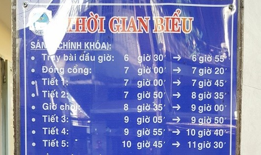 Thời kh&oacute;a biểu của học sinh lớp 6 tại một trường tiểu học tr&ecirc;n địa b&agrave;n TP HCM.