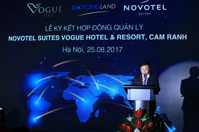 &Ocirc;ng Hồ Xu&acirc;n B&igrave;nh &ndash; Tổng Gi&aacute;m Đốc c&ocirc;ng ty Bảo Long Land - đơn vị ph&aacute;t triển dự &aacute;n Vogue Resort ph&aacute;t biểu v&agrave; giới thiệu tổng quan về dự &aacute;n cũng như đơn vị.