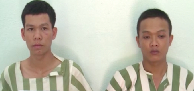 Hai đối tượng Trần Ch&aacute;nh Quốc (b&igrave;a tr&aacute;i) v&agrave; Nguyễn Th&agrave;nh Lộc (b&igrave;a phải)tại cơ quan c&ocirc;ng an.