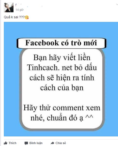 Thể hiện t&iacute;nh c&aacute;ch của bạn dưới &ocirc; b&igrave;nh luận g&otilde; 'tinhcach.net'.