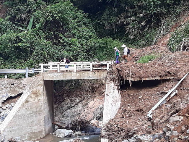 C&acirc;y cầu bị sạt lở nặng rất nguy hiểm cho người đi bộ.