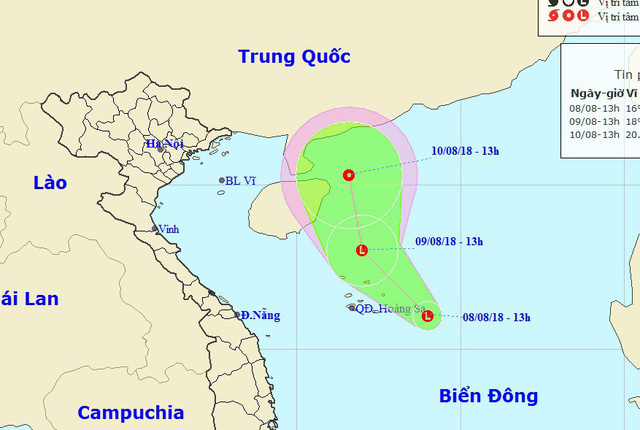 Vị tr&iacute; v&agrave; hướng di chuyển của v&ugrave;ng &aacute;p thấp. (Ảnh: NCHMF).