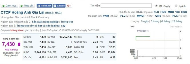 Cổ phiếu HAG tăng gi&aacute; l&ecirc;n mức 7.430 đồng, v&agrave; kh&ocirc;ng c&oacute; để mua.