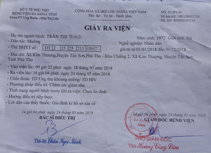 Một nữ bệnh nh&acirc;n ở khu Chiềng 3, x&atilde; Kim Thượng,&nbsp;Ph&uacute; Thọ&nbsp;