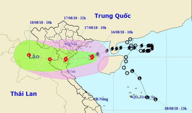 Vị tr&iacute; v&agrave; hướng di chuyển của b&atilde;o số 4. (Ảnh: NCHMF).