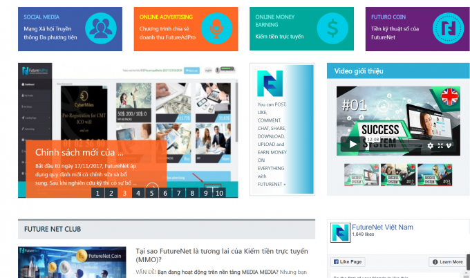Ảnh chụp từ Website của Futurenet với nhiều nội dung quảng c&aacute;o li&ecirc;n quan tới tiền ảo.