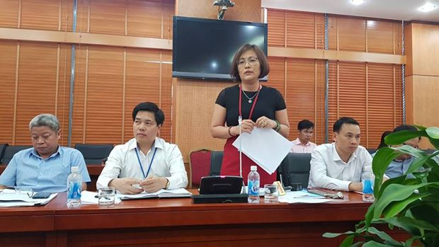 B&agrave; Đ&agrave;o Hồng Minh th&ocirc;ng tin tại cuộc họp.