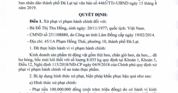 Xử phạt 100 triệu đồng với chủ cơ sở kinh doanh thực phẩm bẩn