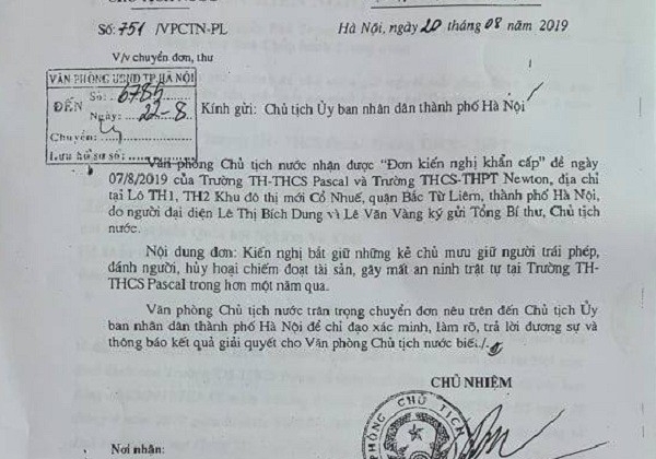 Văn phòng Chủ tịch nước giao UBND TP. Hà Nội xác minh, làm rõ vụ việc tại Trường Pascal!