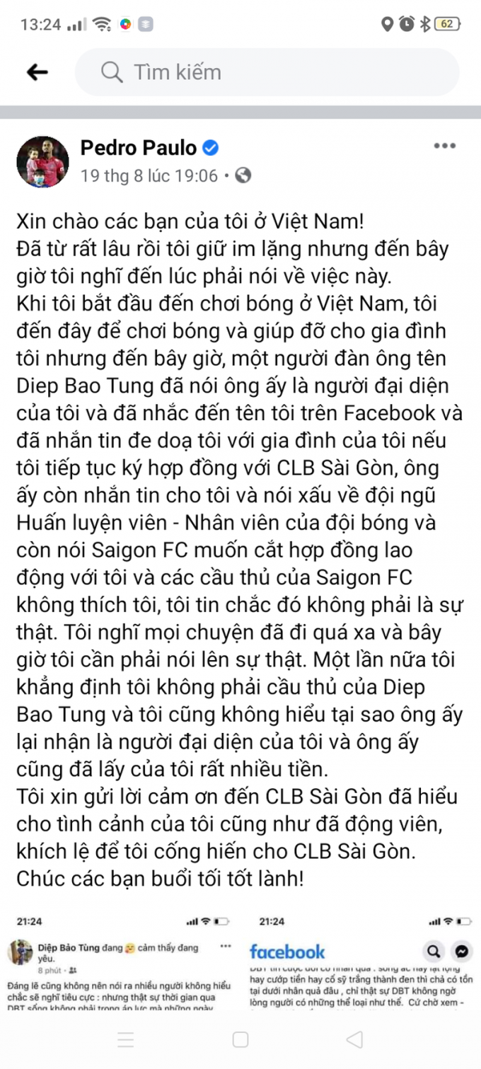 Chia sẻ của Pedro Paulo trên facebook cá nhân