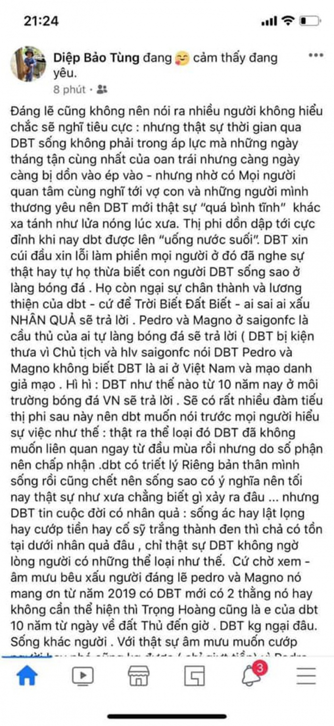 Chia sẻ trên facebook mang tên Diệp Bảo Tùng