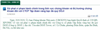 Công ty cổ phần Tập đoàn vàng bạc đá quý DOJI bị xử phạt