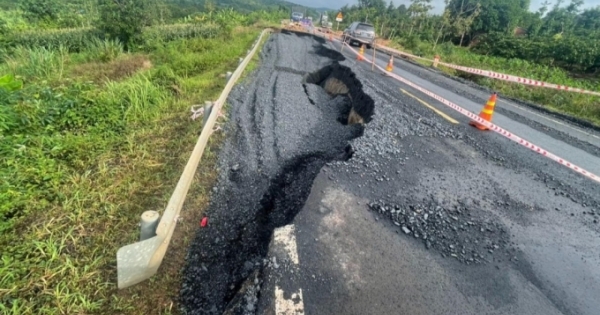Đắk Lắk: Đường tránh trung tâm thị trấn Ea Drăng bị sụt lún nghiêm trọng
