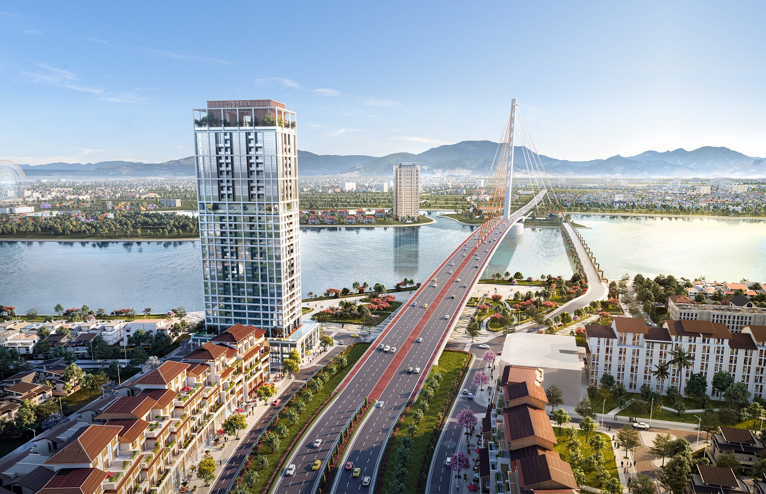 Dự án Sun Cosmo Residence Da Nang tôn vinh văn hóa bản địa trong kiến trúc hiện đại. Ảnh phối cảnh minh họa