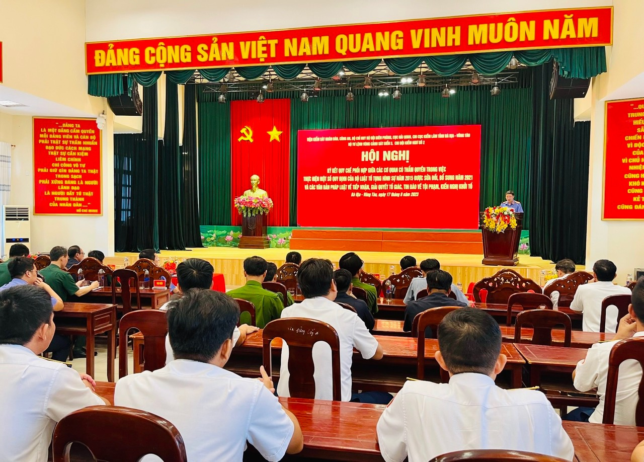 Quang cảnh hội nghị ký kết Quy chế phối hợp liên ngành các cơ quan tư pháp trên địa bàn tỉnh Bà Rịa - Vũng Tàu.
