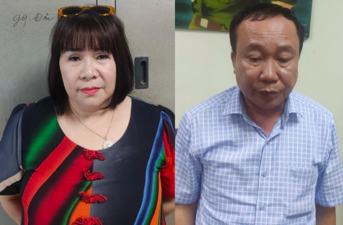 Từ trái sang: Nguyễn Thị Thanh Hiếu, Lê Quý Thanh (Ảnh: Công an Bắc Giang).