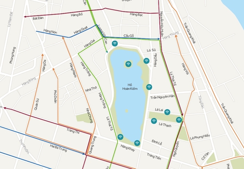 Bản đồ hướng đi của các phương ti&ecirc;̣n khi H&ocirc;̀ Gươm thành ph&ocirc;́ đi b&ocirc;̣. Đồ hoạ: Tiến Th&agrave;nh- B&aacute; Đ&ocirc;