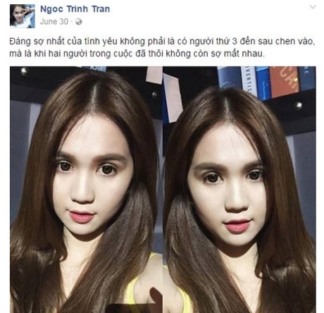 Trước đ&oacute;, Ngọc Trinh cũng thường xuy&ecirc;n đăng những d&ograve;ng trạng th&aacute;i t&acirc;m trạng, b&oacute;ng gi&oacute; về sự c&ocirc; đơn v&agrave; t&igrave;nh y&ecirc;u đổ vỡ.