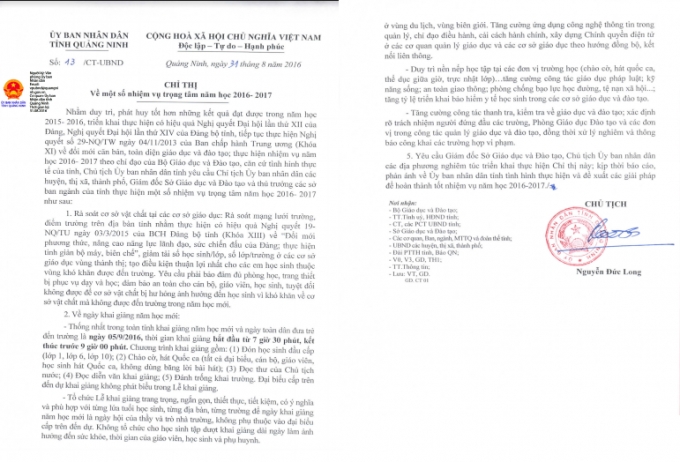 Chỉ thị chỉ đạo&nbsp;về một số nhiệm vụ trọng t&acirc;m trong năm học mới 2016-2017