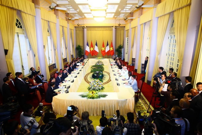 Quang cảnh buổi hội đ&agrave;m ở Phủ Chủ tịch s&aacute;ng 6/9. (Ảnh: Nguyễn Kh&aacute;nh)