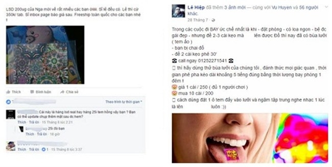 LSD ( hay c&ograve;n gọi l&agrave; b&ugrave;a lưỡi, tem giấy) được rao b&aacute;n c&ocirc;ng khai k&egrave;m theo những lời quảng c&aacute;o g&acirc;y sự k&iacute;ch th&iacute;ch.