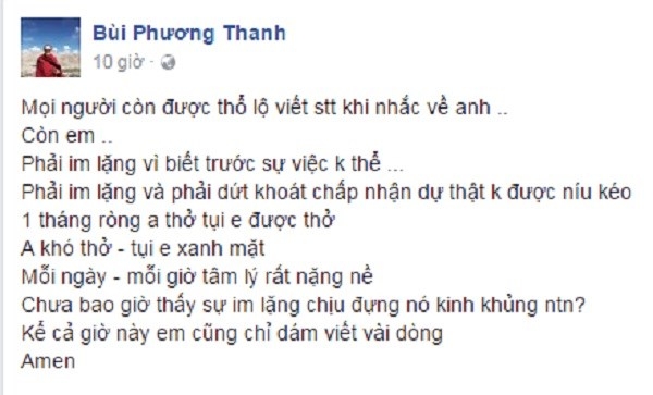 D&ograve;ng chia sẻ tr&ecirc;n trang c&aacute; nh&acirc;n của Phương Thanh.