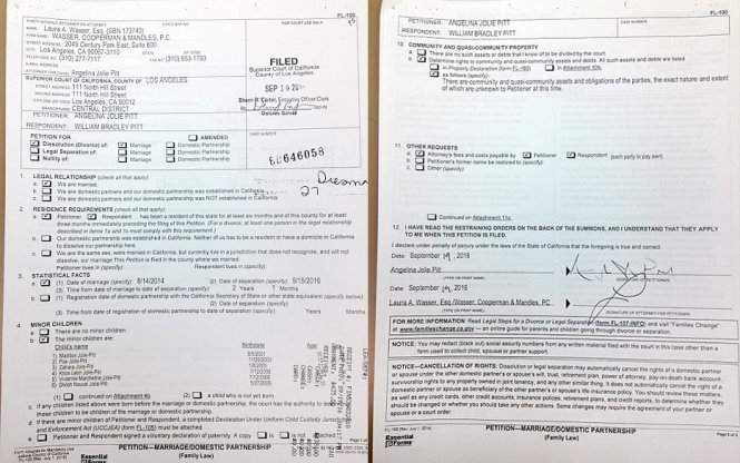 Hai trang trong bộ đơn xin ly dị m&agrave; A. Jolie gửi l&ecirc;n t&ograve;a. (Ảnh: Dailymail)