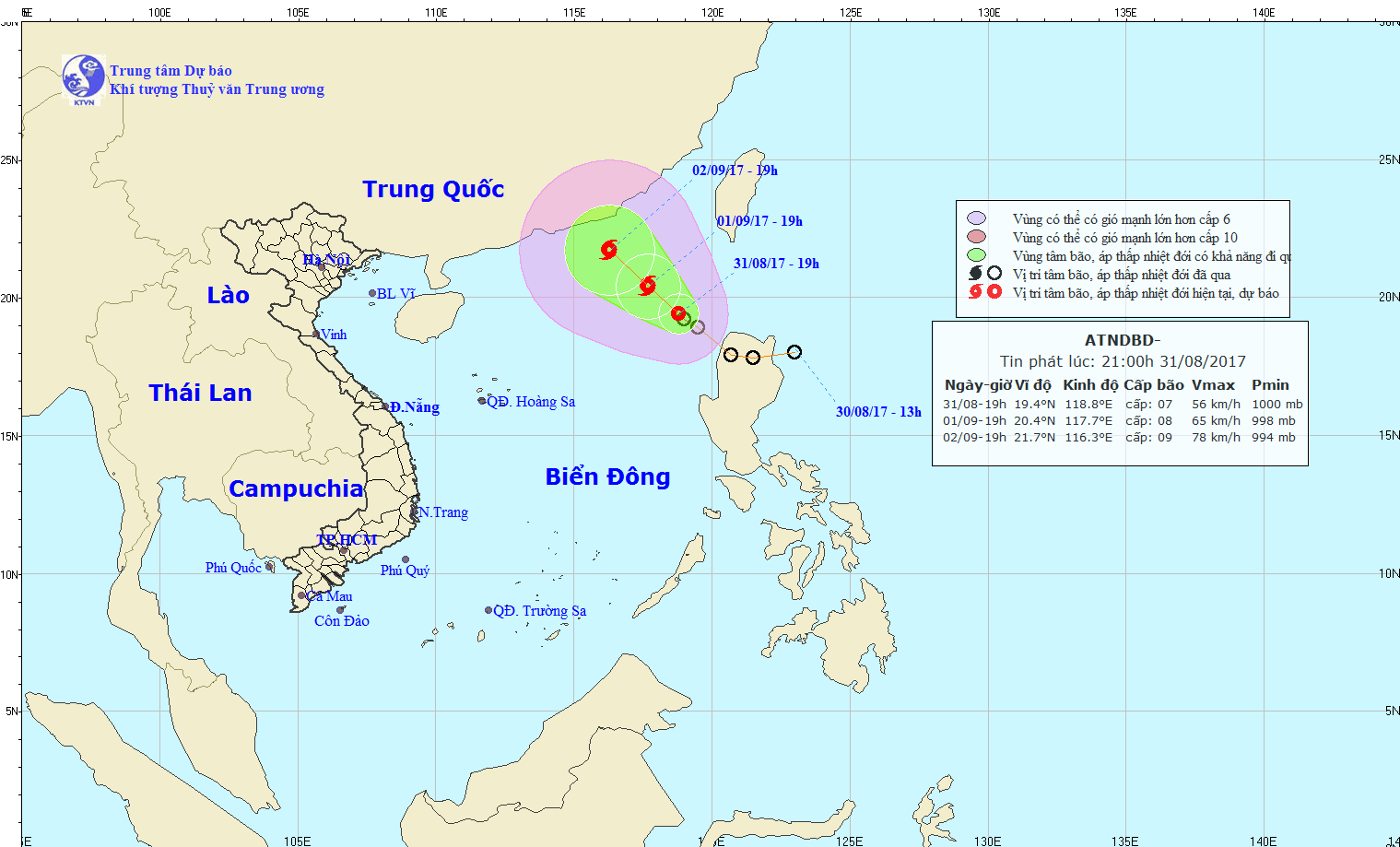 Dự b&aacute;o hướng đi của &aacute;p thấp nhiệt đới tr&ecirc;n Biển Đ&ocirc;ng. Ảnh: nchmf.gov.vn