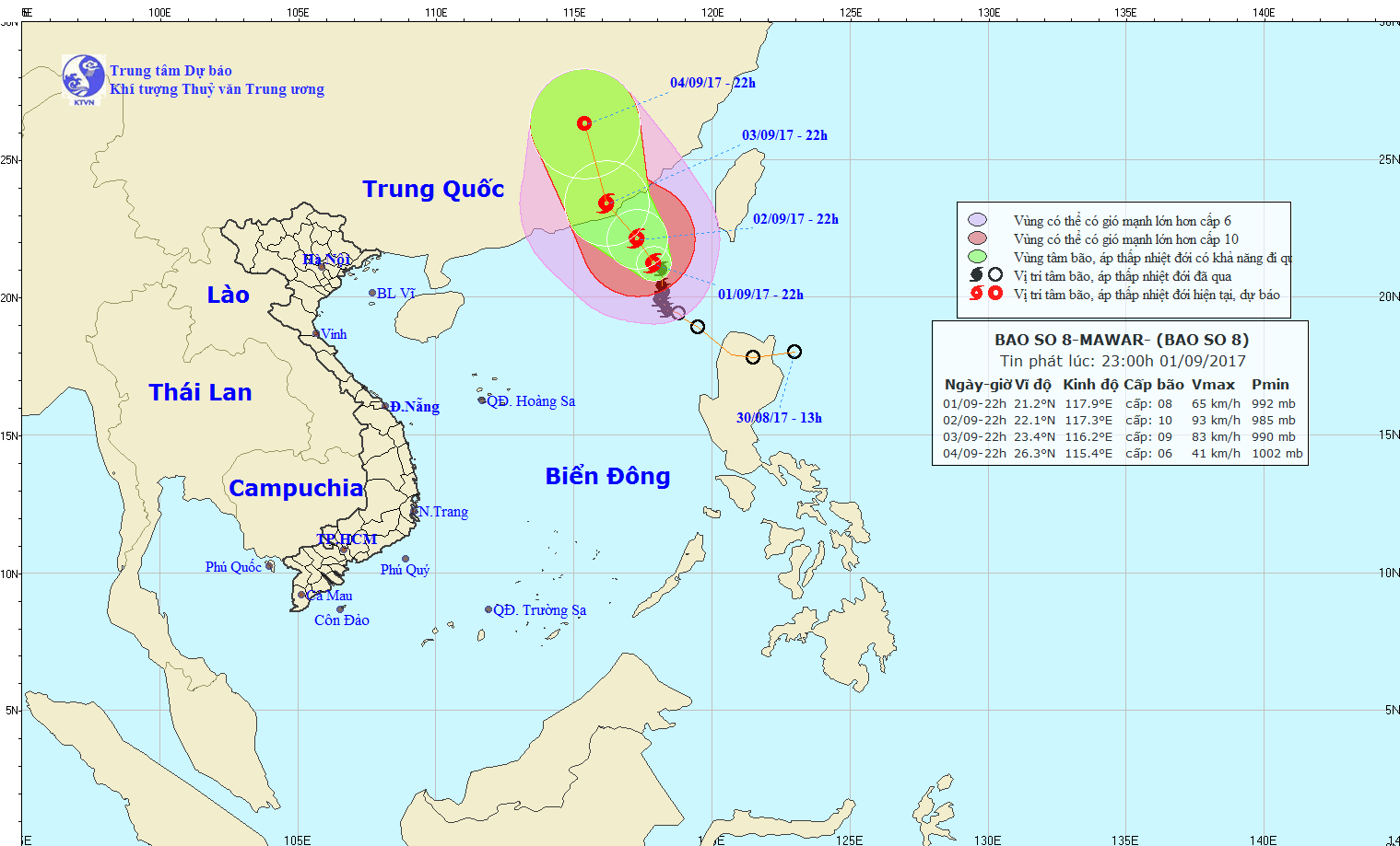 Dự b&aacute;o hướng đi của cơn b&atilde;o số 8. Ảnh: nchmf.gov.vn