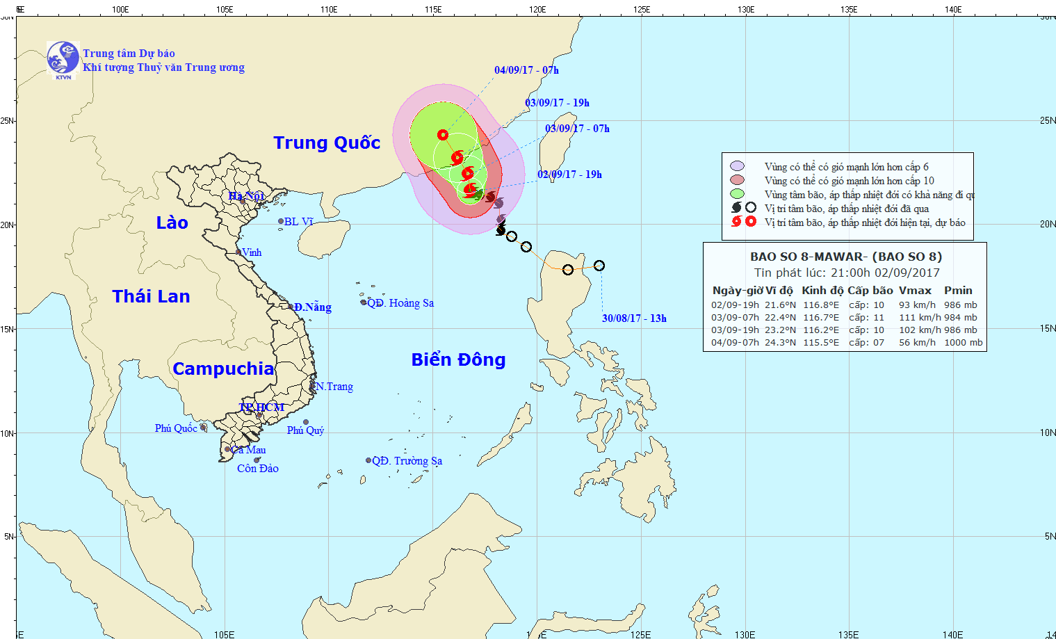 Dự b&aacute;o hướng đi của cơn b&atilde;o số 8. Ảnh: nchmf.gov.vn