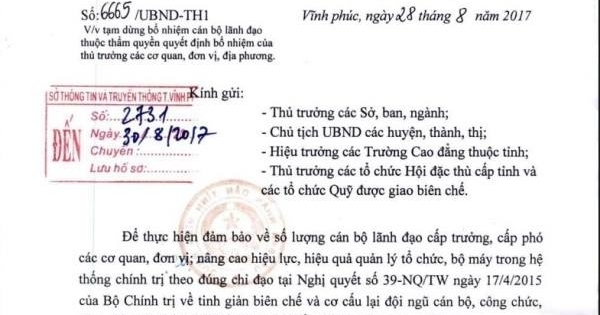 Vĩnh Phúc: Ra văn bản tạm dừng bổ nhiệm cán bộ lãnh đạo