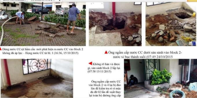 Những h&igrave;nh ảnh sửa chữa hệ thống PCCC tại chung cư (do cư d&acirc;n cung cấp).