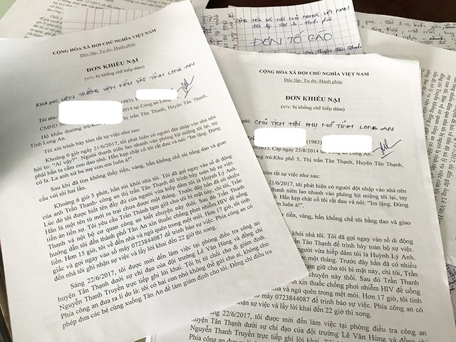 Chị L. đ&atilde; viết h&agrave;ng loạt l&aacute; đơn để k&ecirc;u cứu v&igrave; cho rằng c&aacute;c cơ quan tố tụng cố t&igrave;nh &eacute;m nhẹm sự việc.