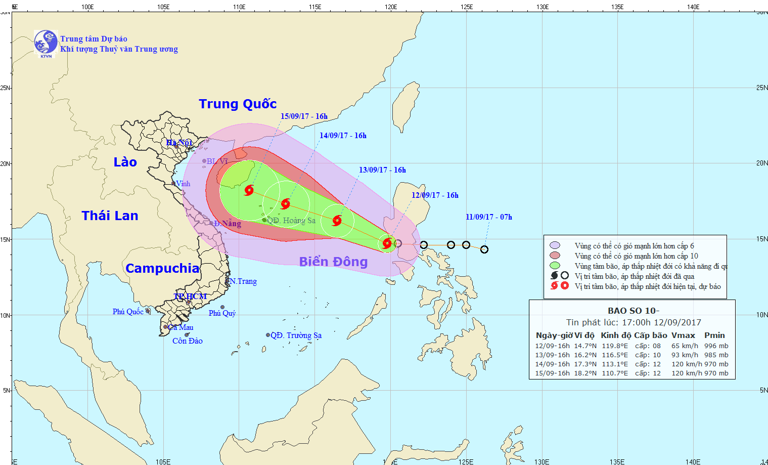 Vị tr&iacute;, hướng đi của cơn b&atilde;o số 10. Ảnh: nchmf.gov.vn