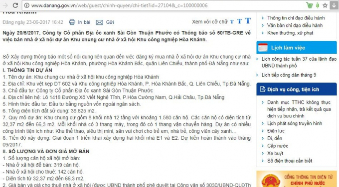 Trong c&ocirc;ng văn gửi Sở X&acirc;y dựng, C&ocirc;ng ty Địa ốc Xanh S&agrave;i G&ograve;n Thuận Phước cho biết&nbsp;tiến độ giai đoạn 1 sẽ ho&agrave;n th&agrave;nh v&agrave;o th&aacute;ng 9/2017.