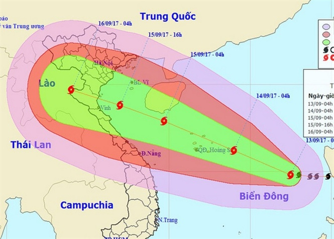 Vị tr&iacute; v&agrave; hướng đi của cơn b&atilde;o số 10.