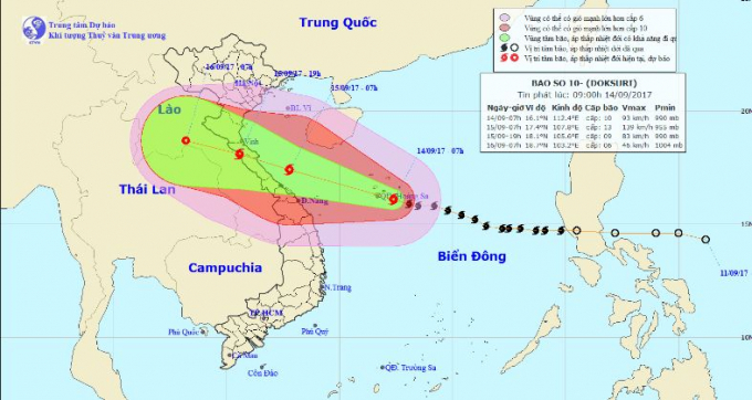 Vị tr&iacute;, hướng đi của cơn b&atilde;o số 10. Ảnh: nchmf.gov.vn