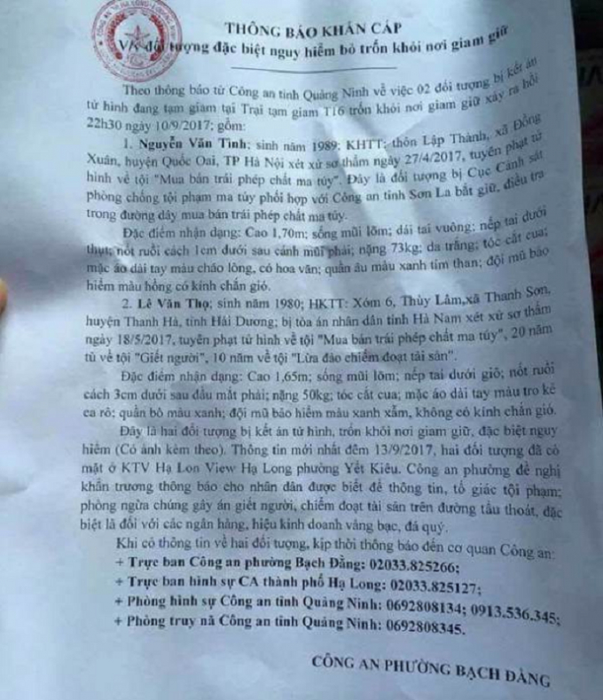 Nội dung Th&ocirc;ng b&aacute;o của C&ocirc;ng an phường Bạch Đằng.