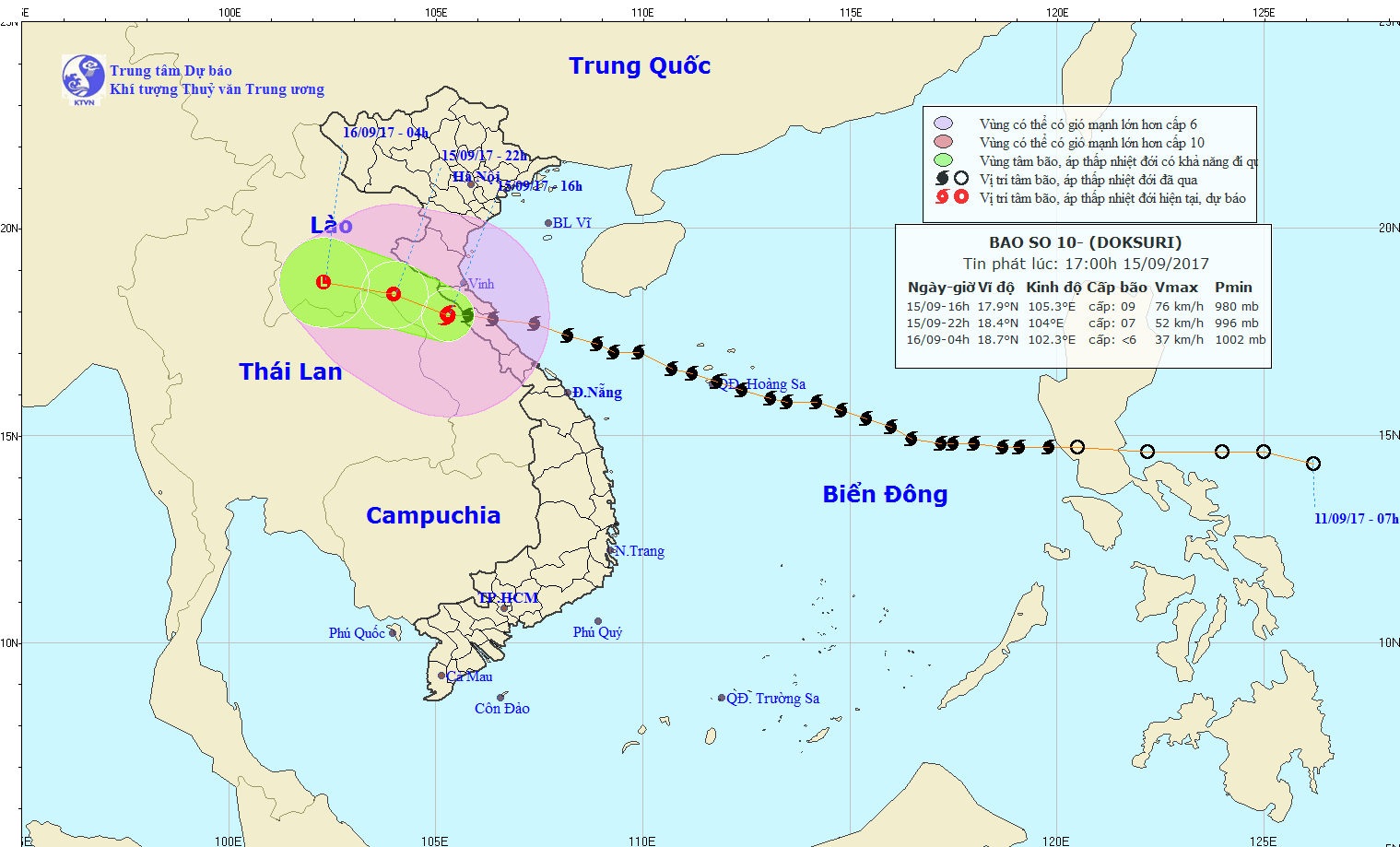 Vị tr&iacute;, hướng đi của cơn b&atilde;o số 10. Ảnh: nchmf.gov.vn