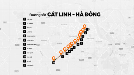 Lộ tr&igrave;nh tuyến đường sắt C&aacute;t Linh - H&agrave; Đ&ocirc;ng. Đồ họa:&nbsp;Sang Ng&ocirc;.