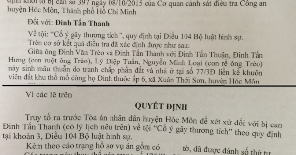 TP HCM: Bị khởi tố vì ngăn anh trai phá hoại tài sản và hành hung cha?