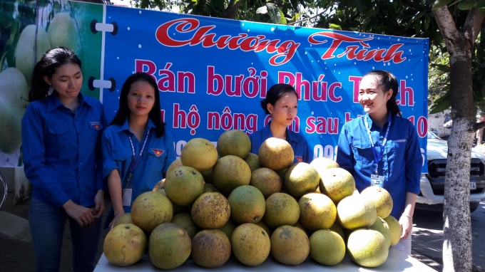 Bưởi Ph&uacute;c trạch được vận chuyển về TP Vinh để gi&uacute;p b&agrave; con n&ocirc;ng d&acirc;n ti&ecirc;u thụ sản phẩm sau cơn b&atilde;o số 10.