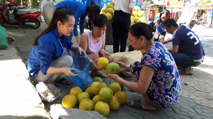 Người d&acirc;n TP Vinh mua bưởi ủng hộ b&agrave; con nh&acirc;n d&acirc;n H&agrave; Tĩnh.