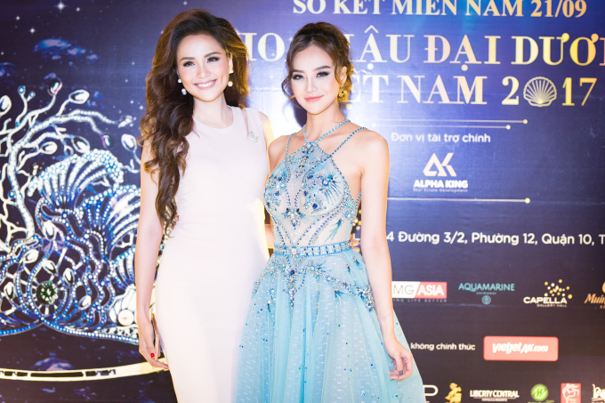 Hoa hậu Diễm Hương v&agrave; Hoa hậu Kiều Ng&acirc;n c&ugrave;ng xuất hiện trong sự kiện Hoa hậu Đại Dương.