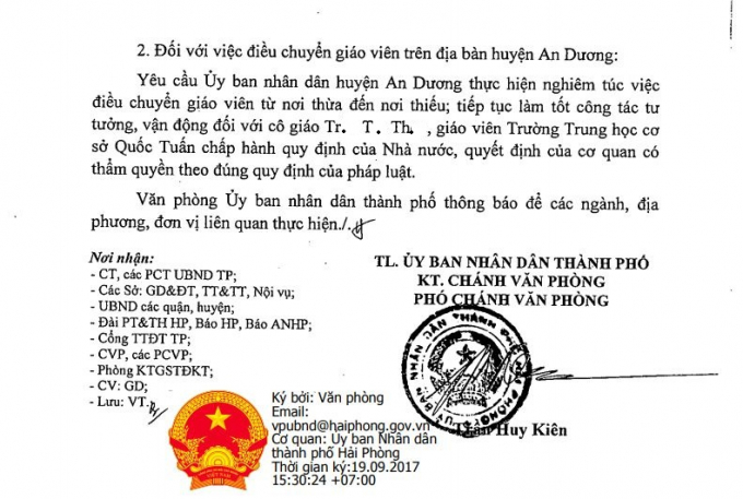 Văn bản th&ocirc;ng b&aacute;o của UBND TP Hải Ph&ograve;ng.&nbsp;